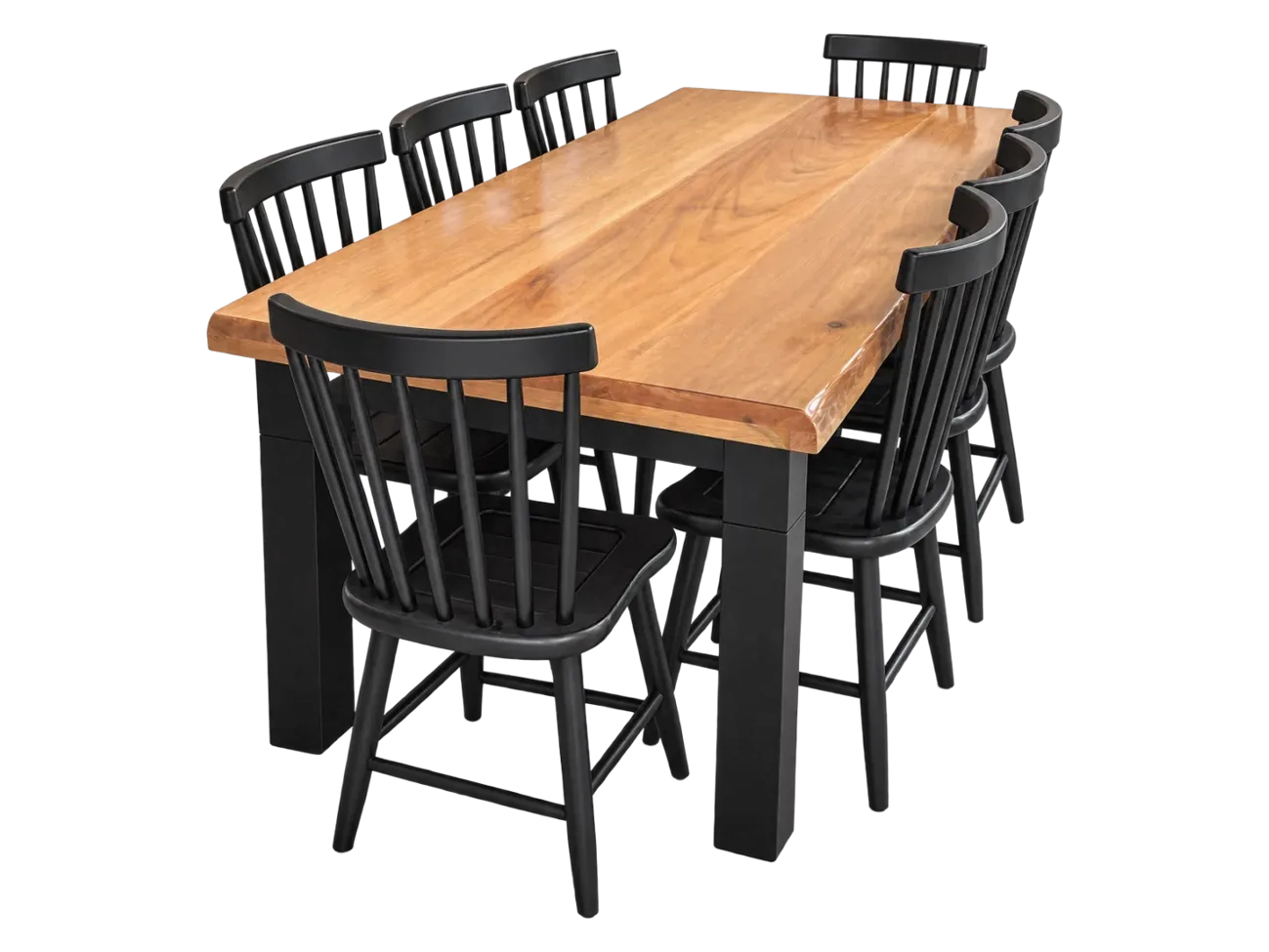 Conjunto de mesa com 8 cadeiras Country pretas