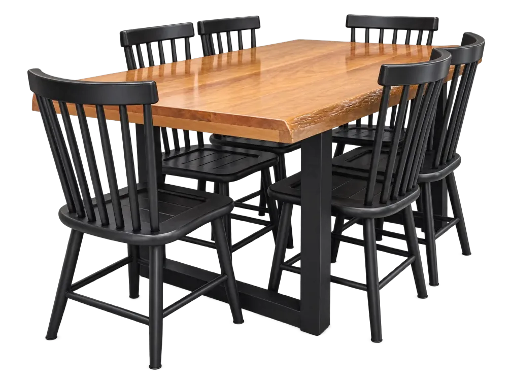Mesa com base de ferro preta e 6 cadeiras Country pretas