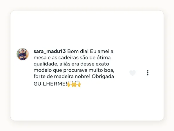 Comentário de cliente no Instagram
